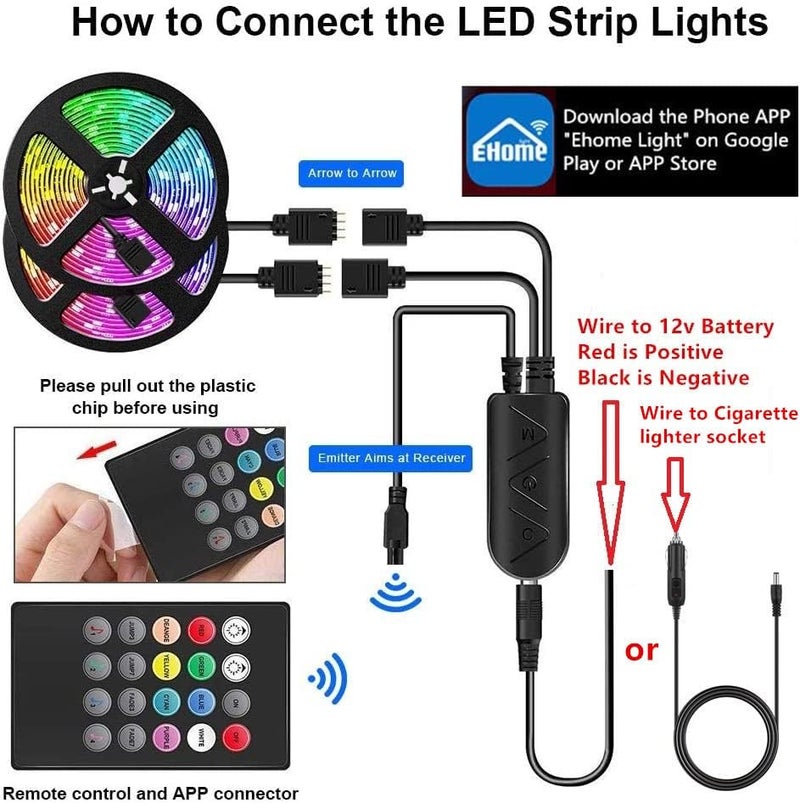 Vbakor RV Awning Lights, 40FT RV Underglow Led Lights Kit, 12V Multi-Color Exterior Neon Accent Underbody Strip Lights for Camper Motorhome with Extension Cable, Music Sync, Waterproof - Image 5